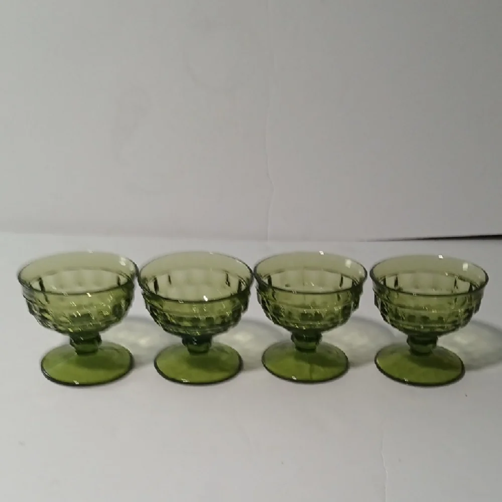 Vintage Indiana Glass Whitehall Dessert Goblets Set Of Four In Avocado Green